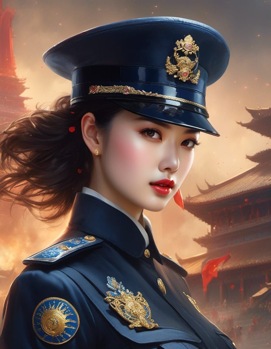 Beautiful Chinese Policewoman Portrait in Luis Royo Style