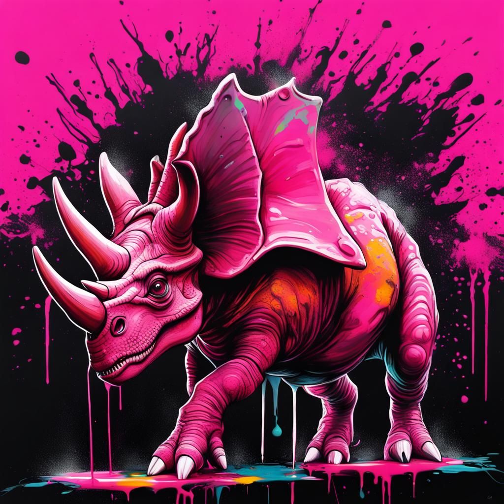Pink and Black Triceratops in Graffiti Art