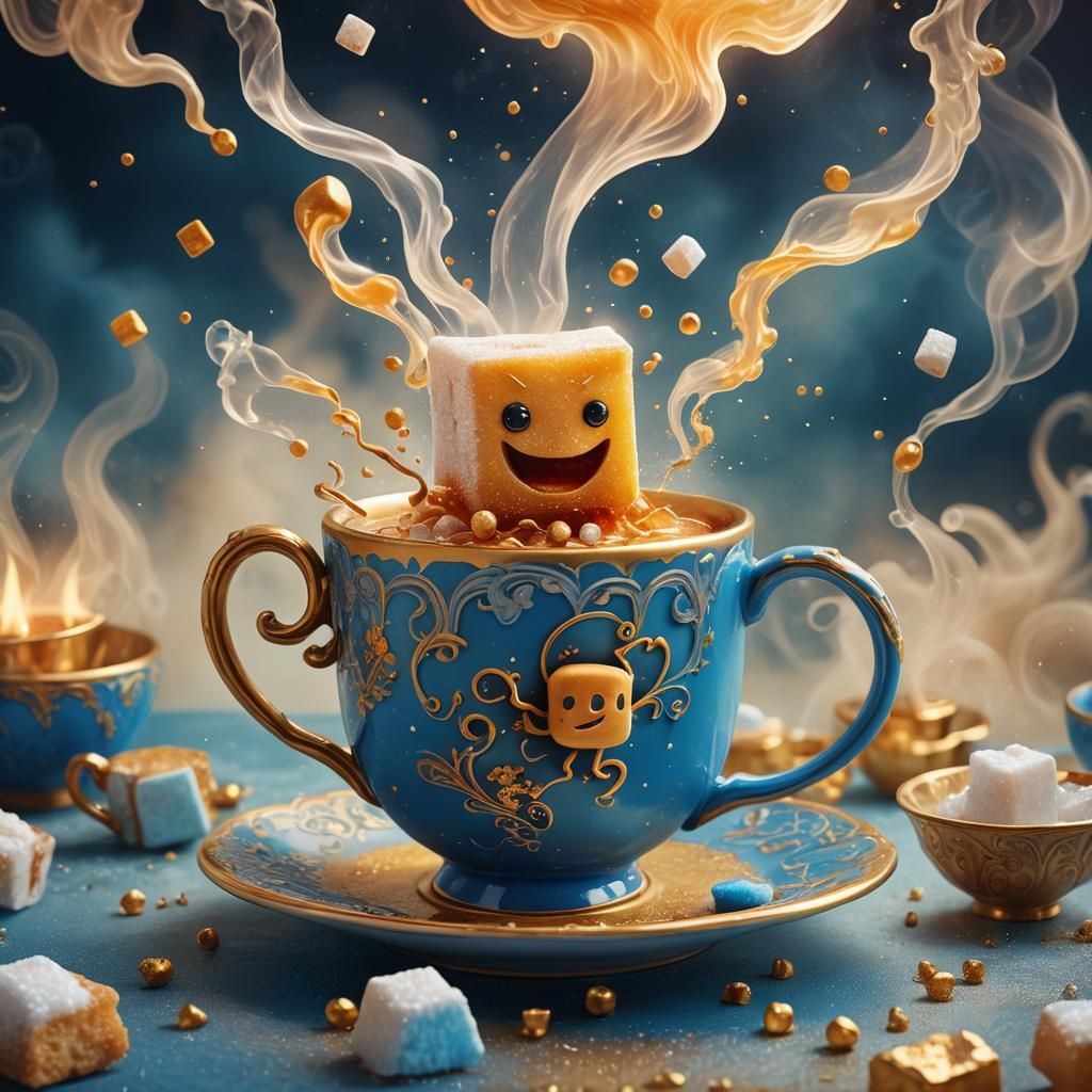 Sugar Cube Leaps into Teacup: Whimsical Matte Painting