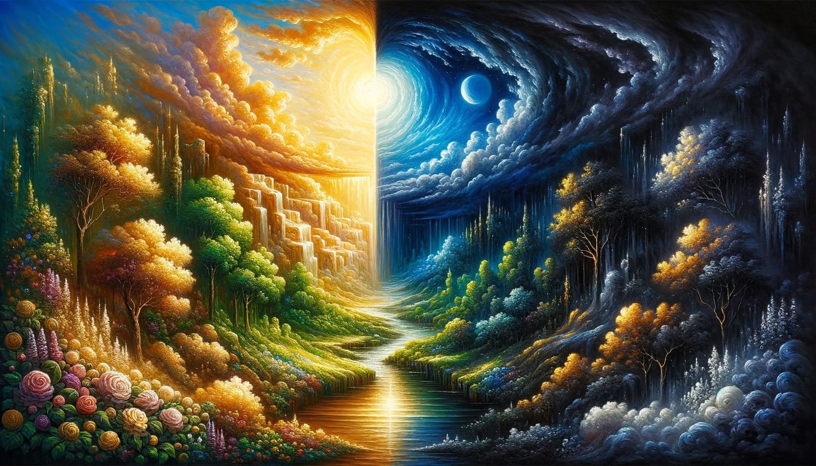 Day and Night Landscape in Art Nouveau Style