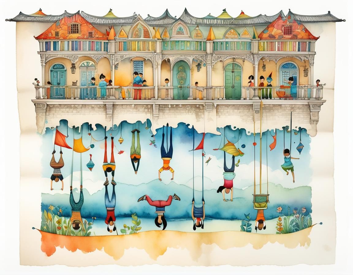 Whimsical Handstand Illustration in Ink and Watercolor