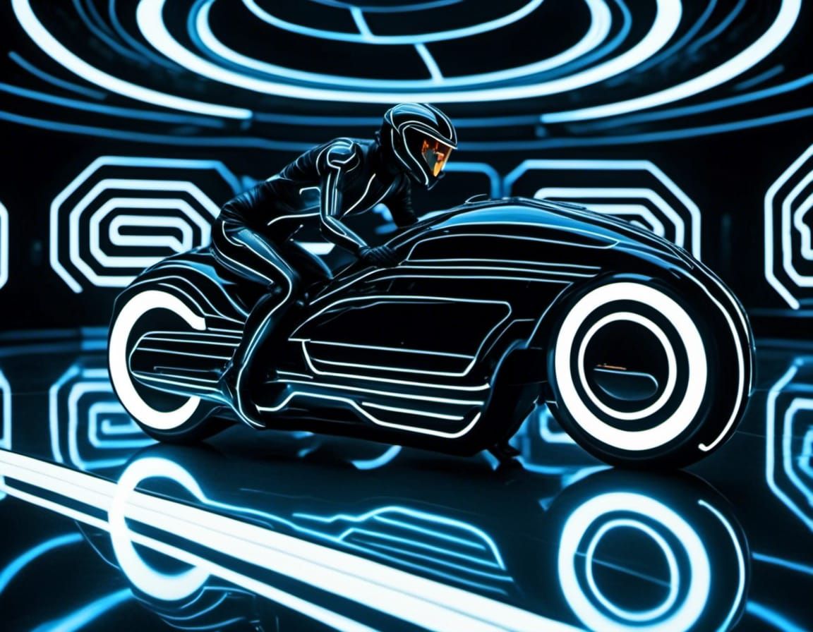 Tron Legacy Lightcycle Action in Cyberpunk Style