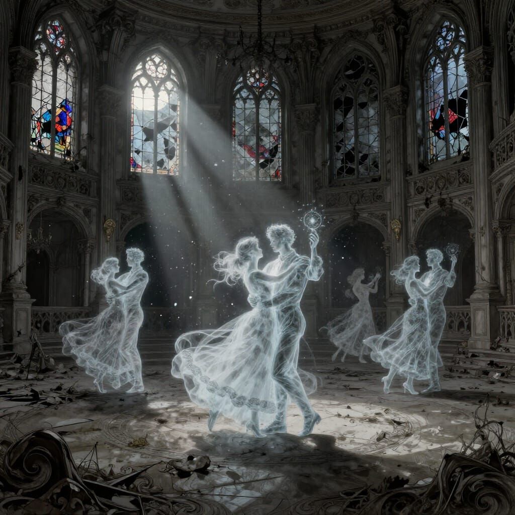 Spectral Dancers in Overgrown Ballroom of Lost Magic
