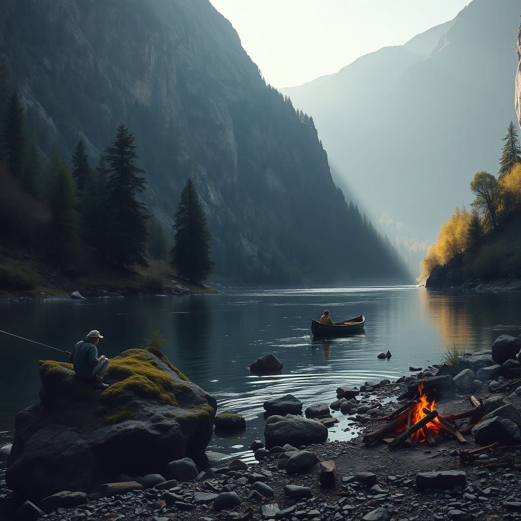 Fisherman's Contemplation in the French Alps
