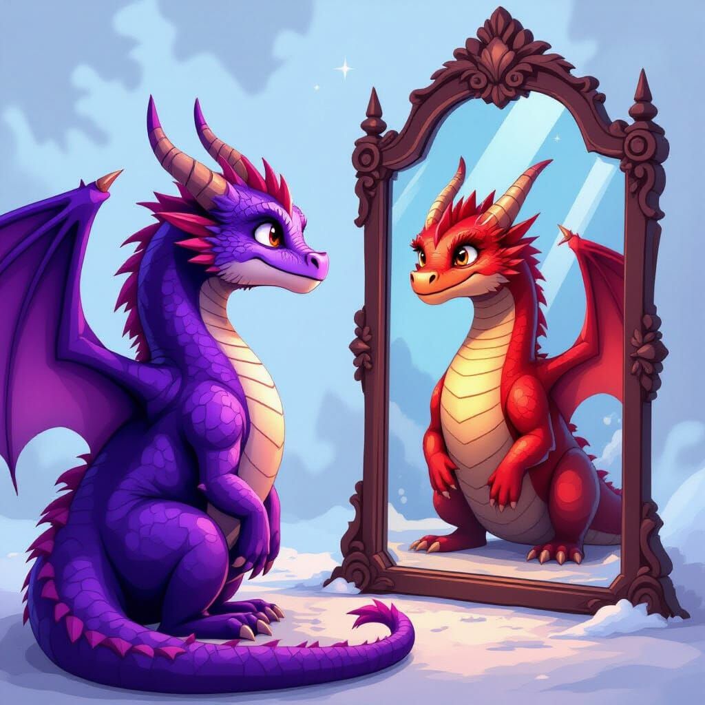 Purple Dragon Sees Red Dragon in Mirror