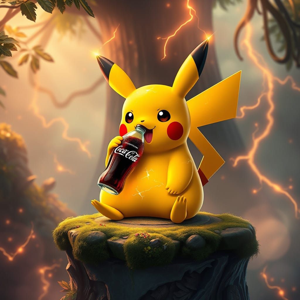 pikachu drinking a coke