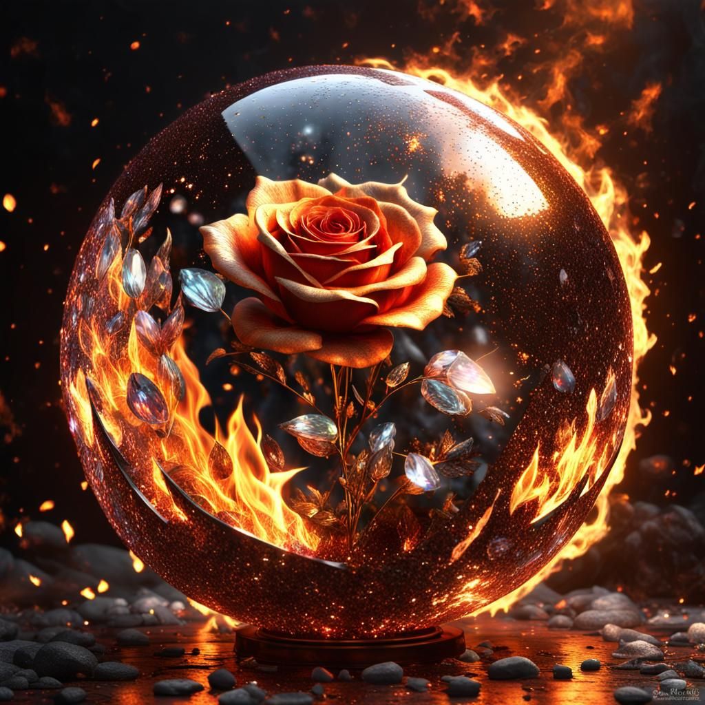 Crystallast Sphere with Fairy Gems and Roses in Flames