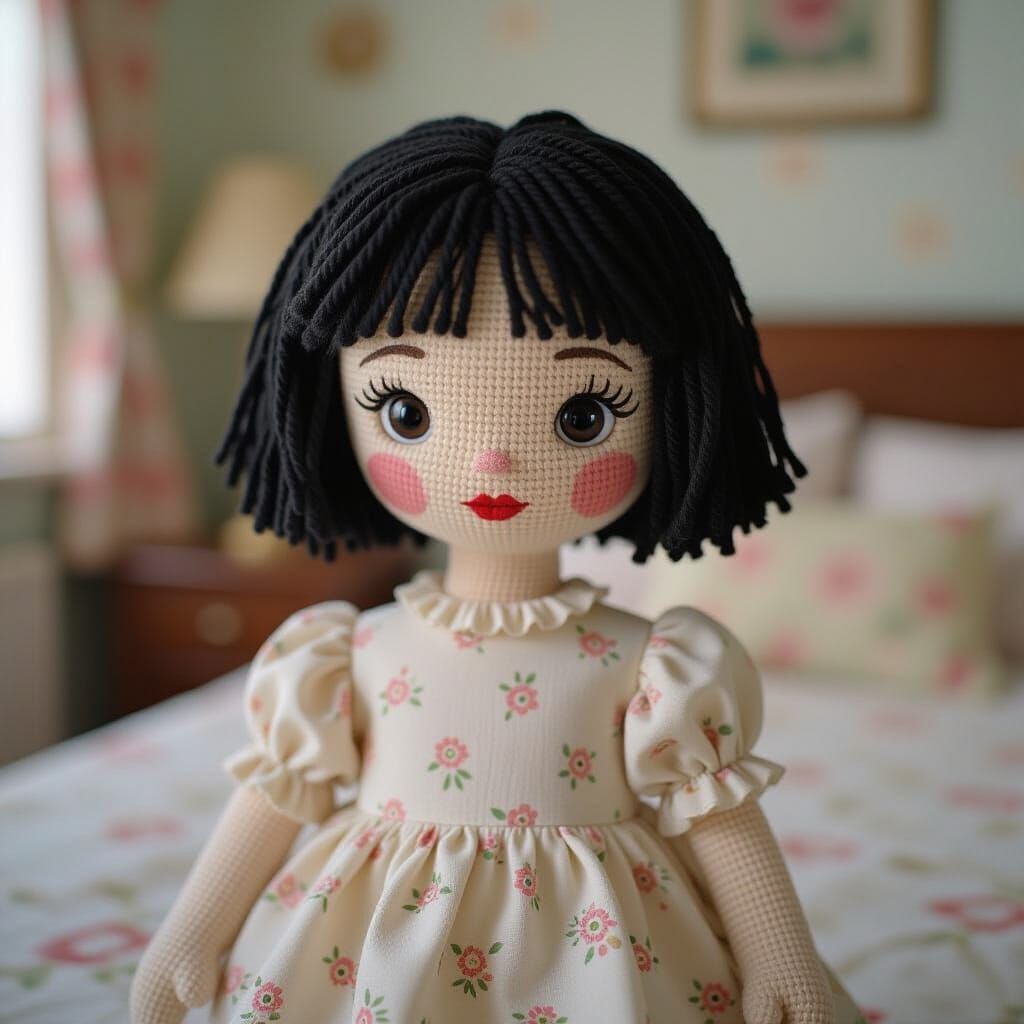 Cute Raggedy Doll with Yarn Hair in Kawaii Style