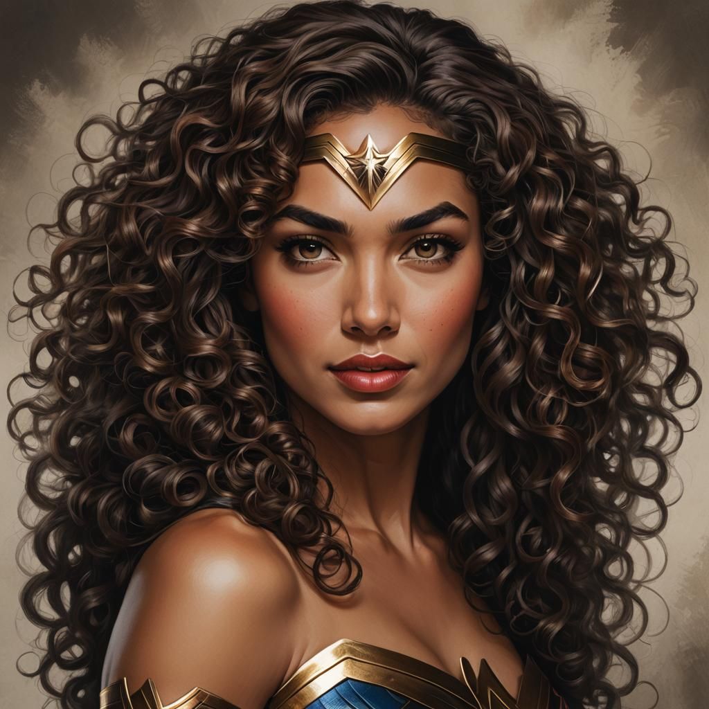 Sensational Woman Portrait with Brown Curly Hair