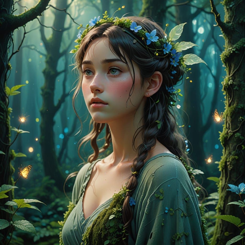 Forest Nymph Portrait with Bioluminescent Details