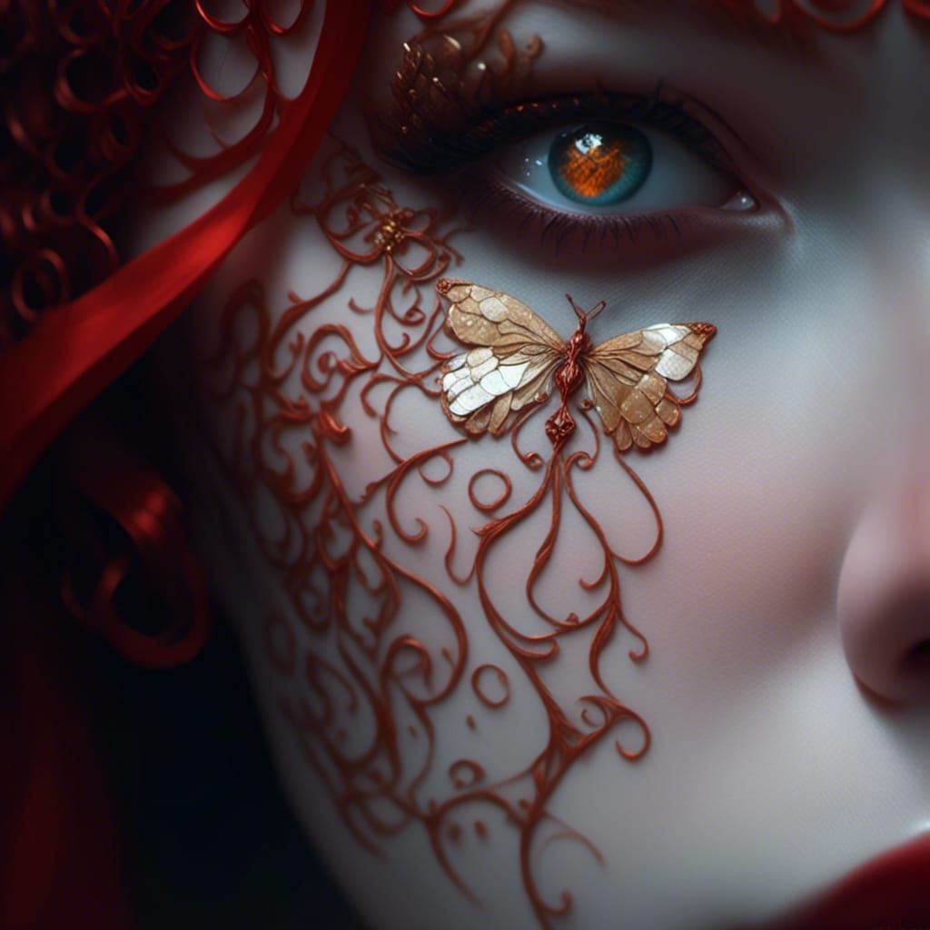 Red-Haired Goddess with Butterfly Wings in Sci-Fi Style