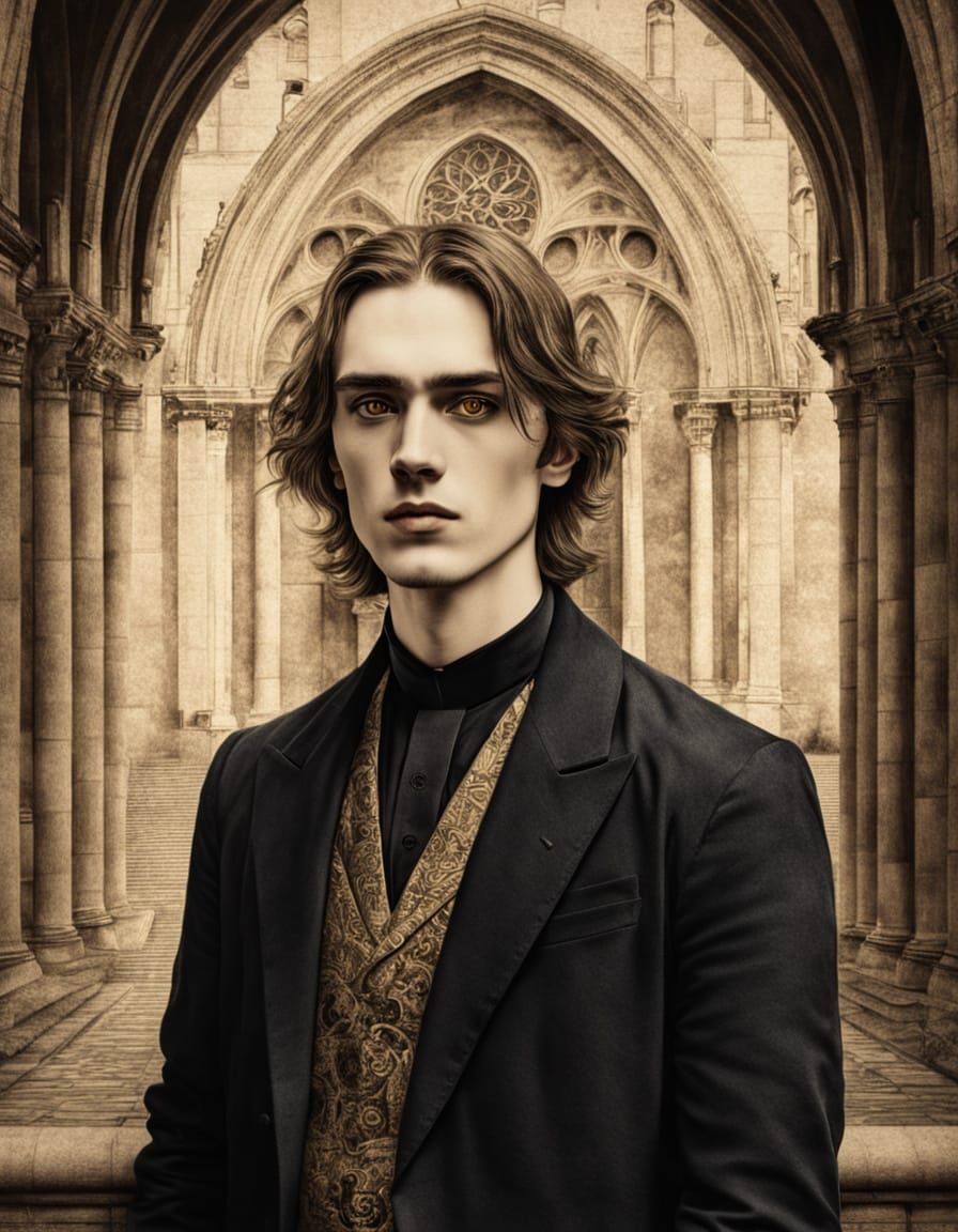 Elegant Young Man Portrait in Dark Academia Style