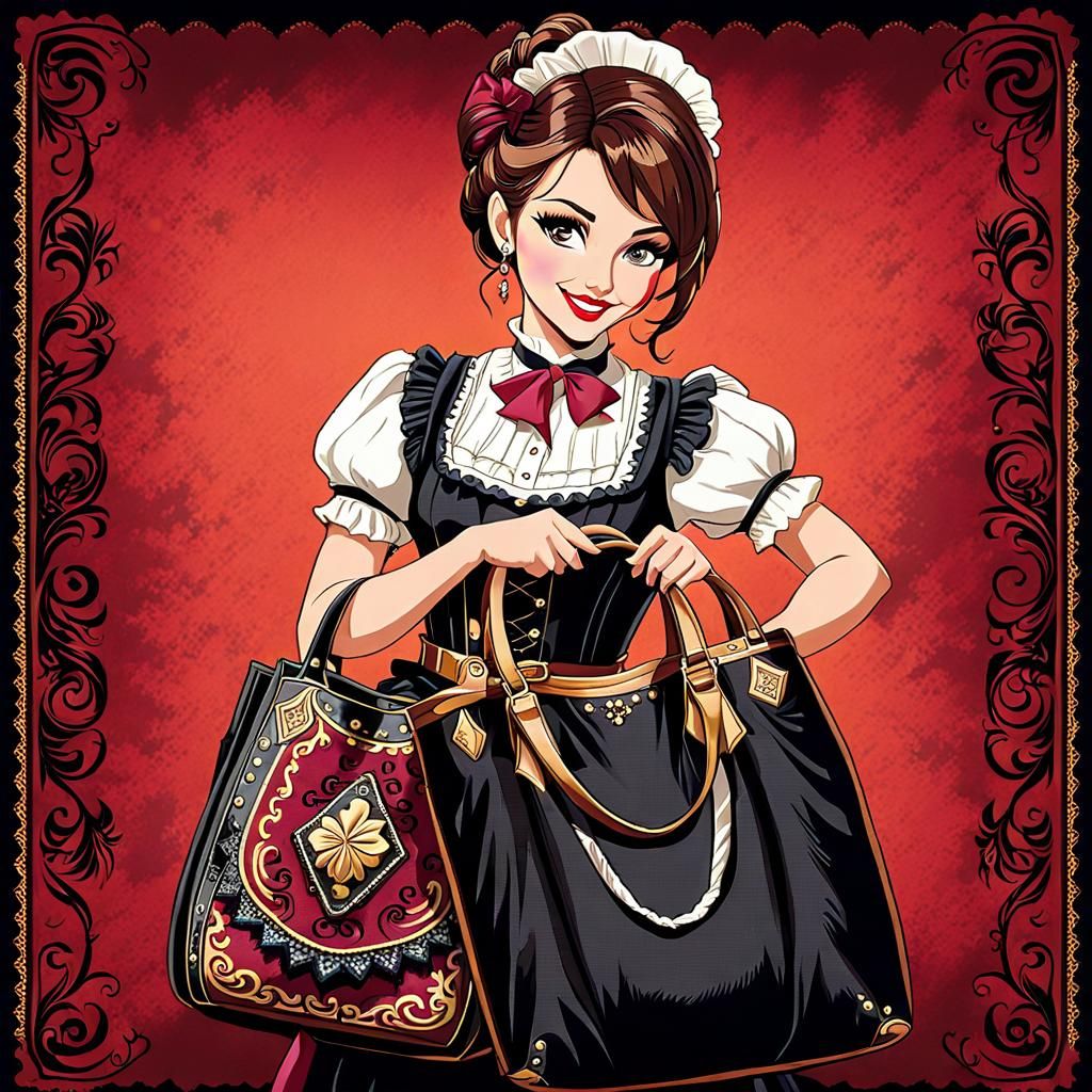 Saloon Girl with Carpet Bag in the Wild West