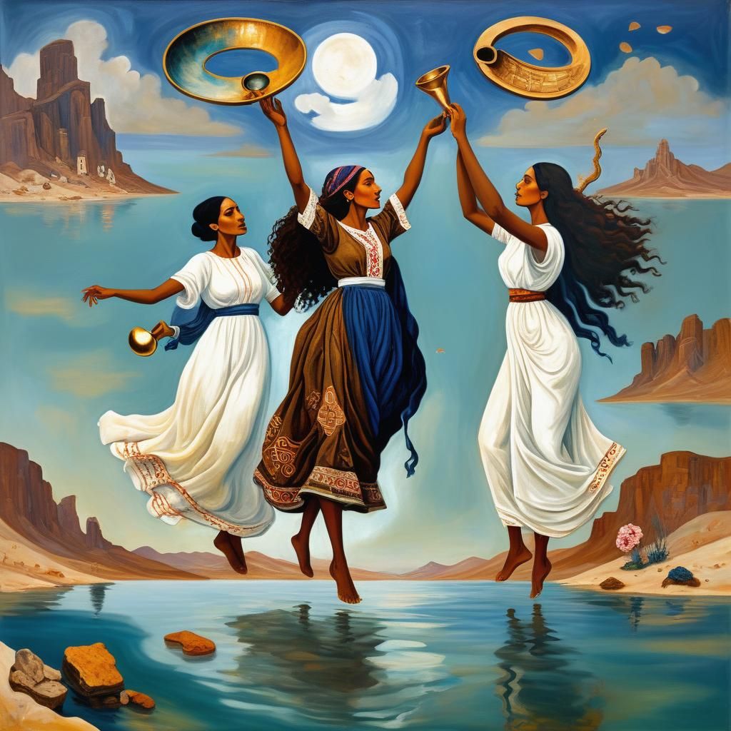 Mizrahi Women in Expressionist Dead Sea Landscape