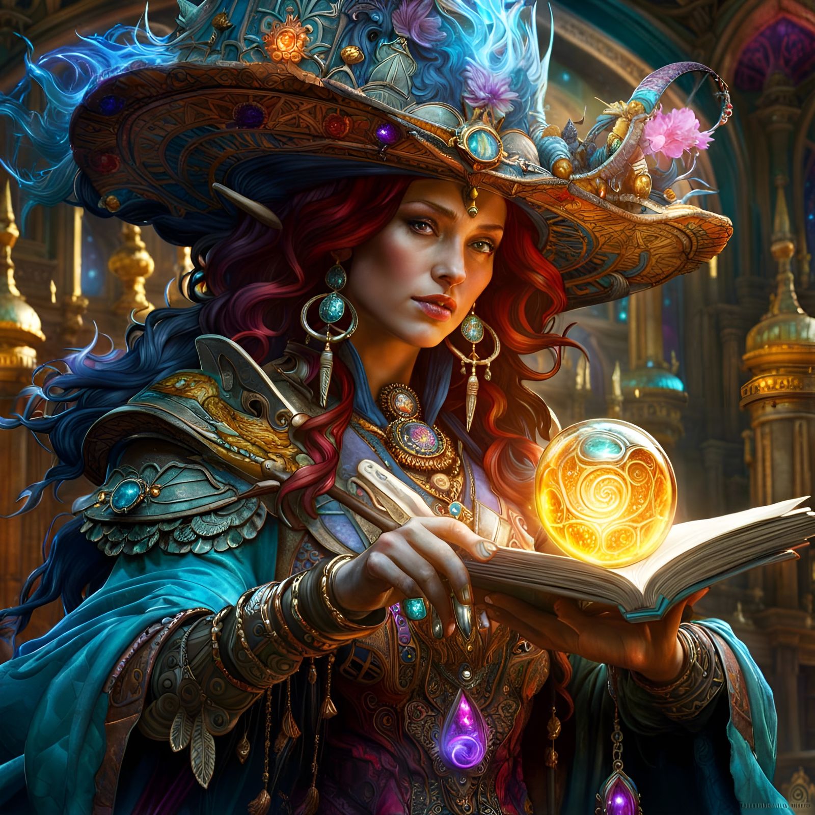 Magical Sorceress Casting Spells: Fantasycore Artwork