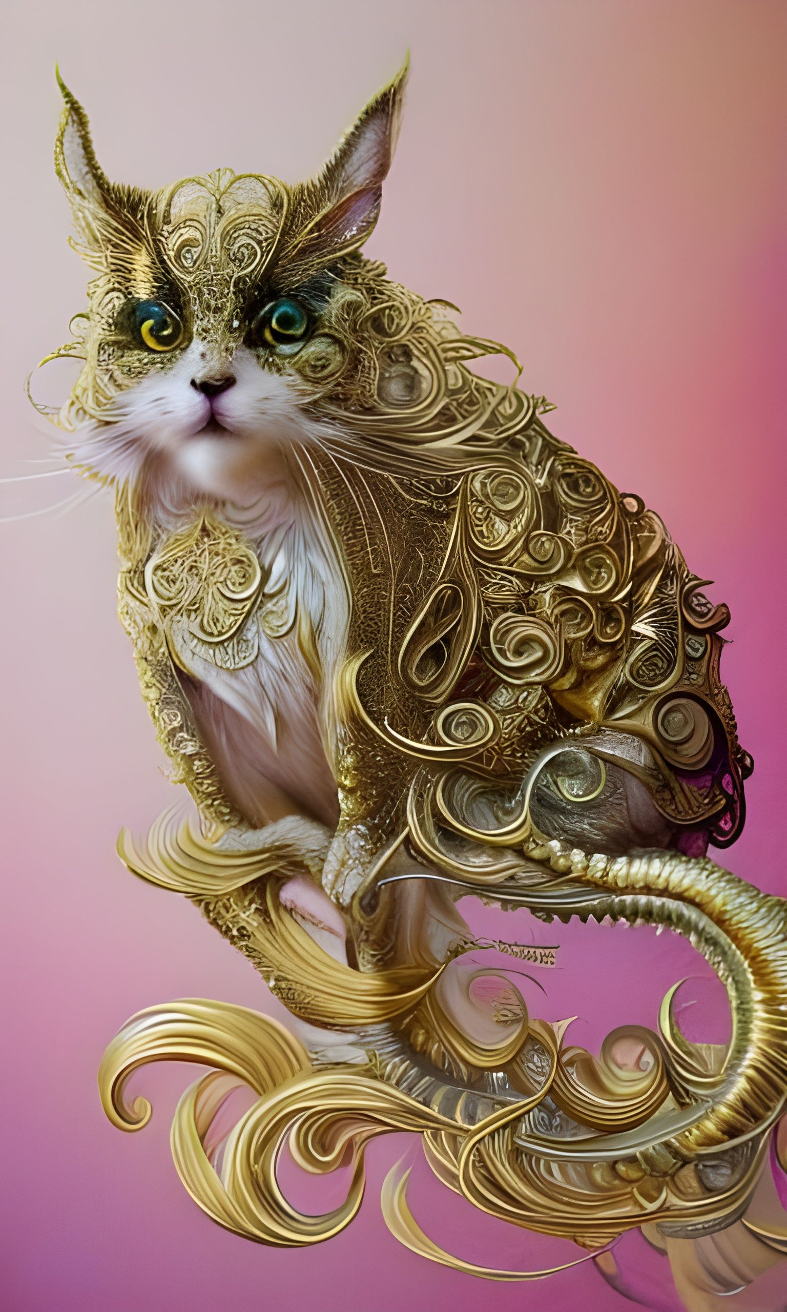 Magical Gold Filigree Cat: Hyperdetailed Digital Art