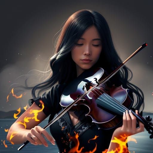 Surreal Woman Enveloped in Celestial Flames