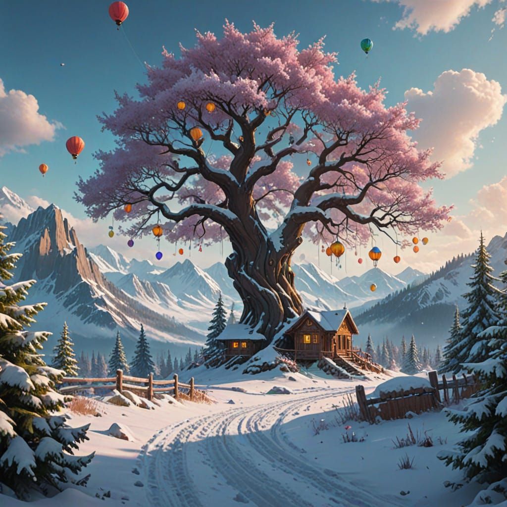 Enchanted Christmas Wonderland in Whimsical Fantasy Art Styl...