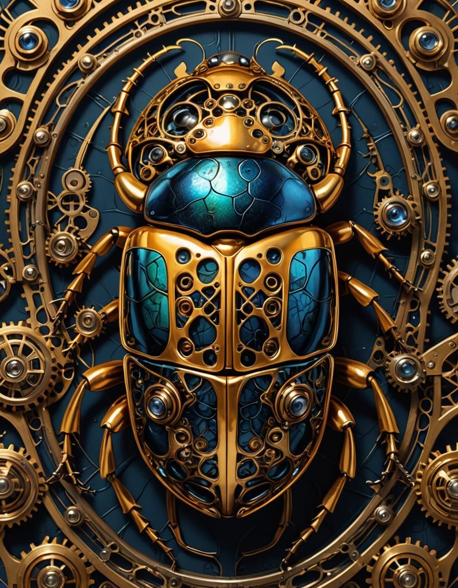 Steampunk Ladybug Beetle with Intricate Mechanical Details