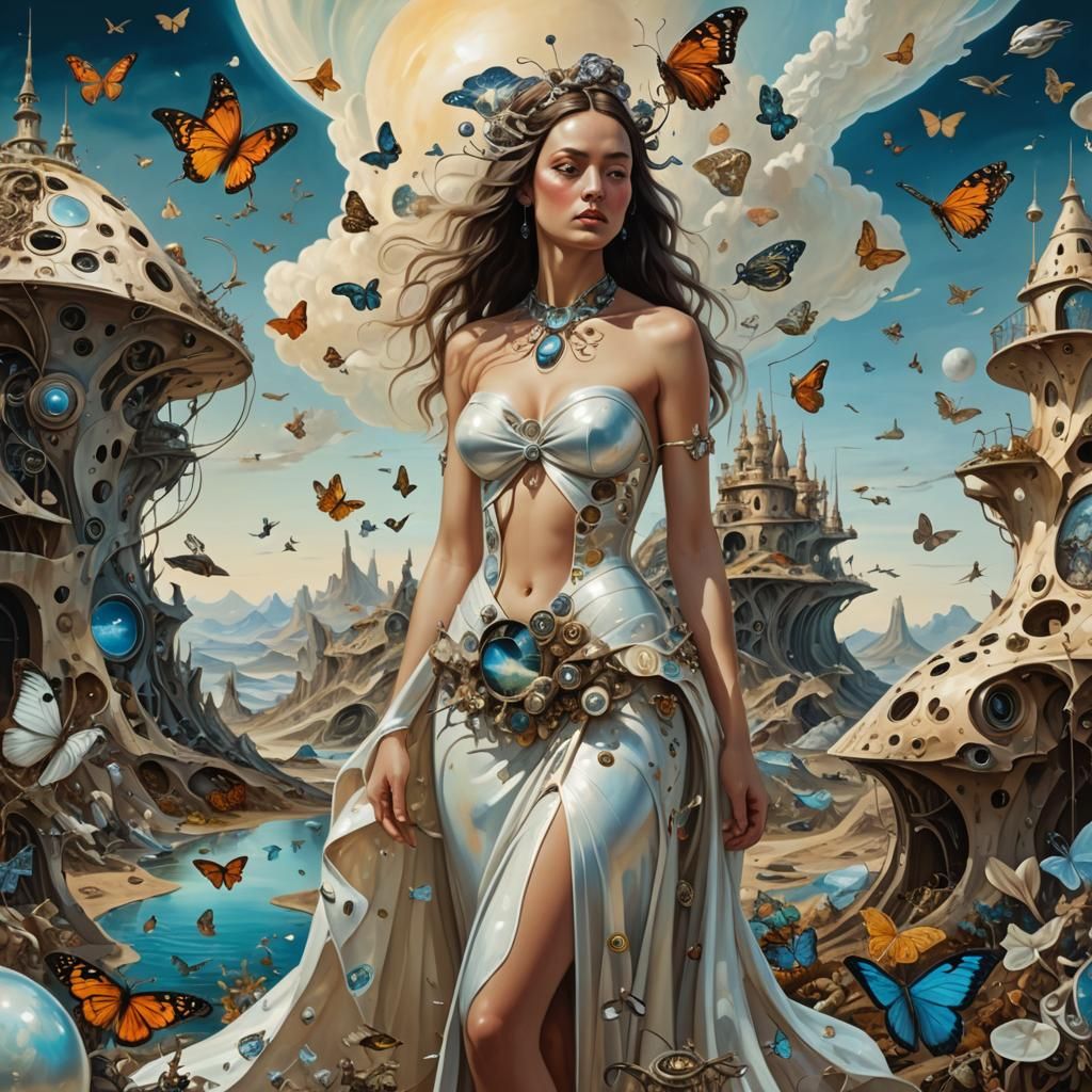Surreal Fantasy Girl in Dreamlike Landscape