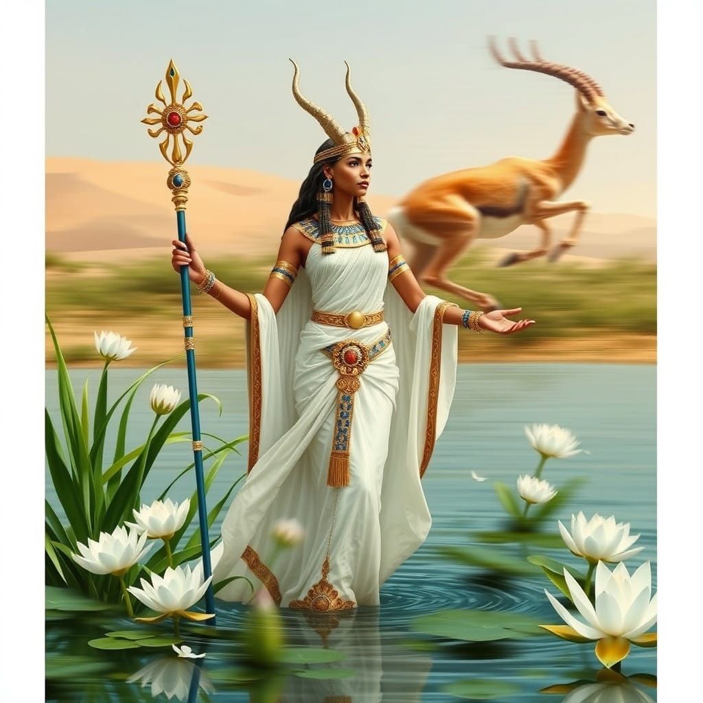 Egyptian Goddess Anuket Embodies Desert Majesty
