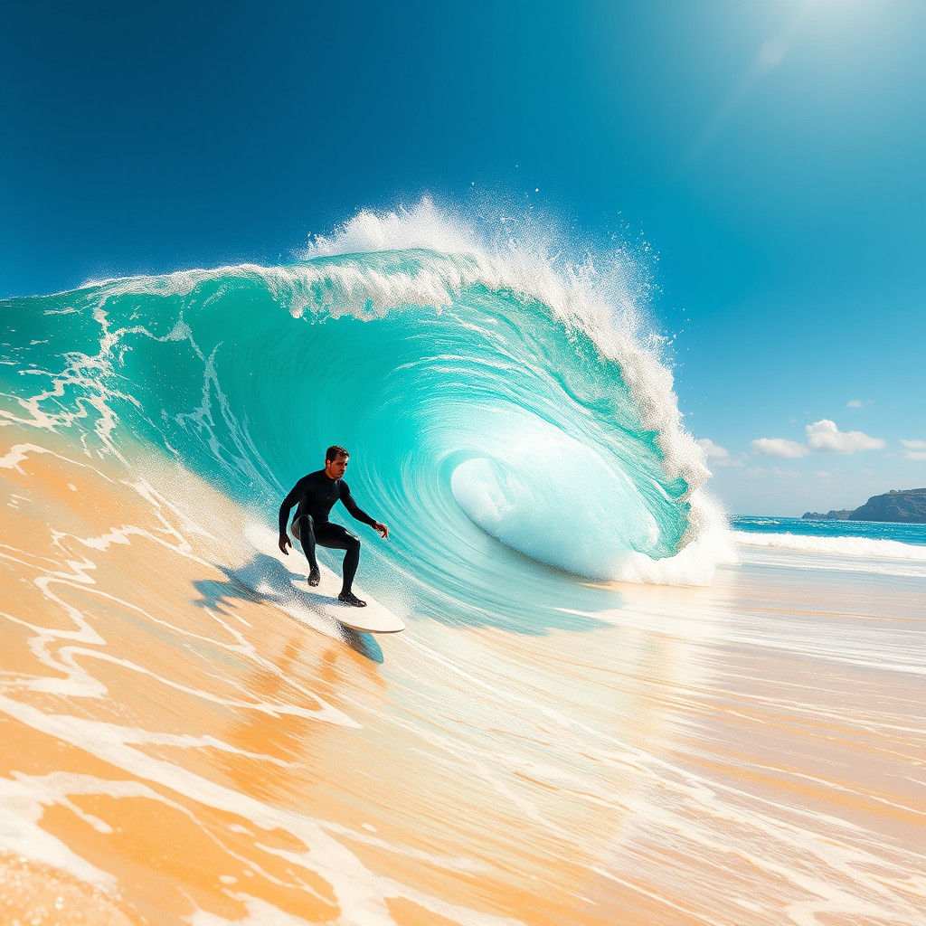 Hyper-Real Surfer on Turquoise Wave