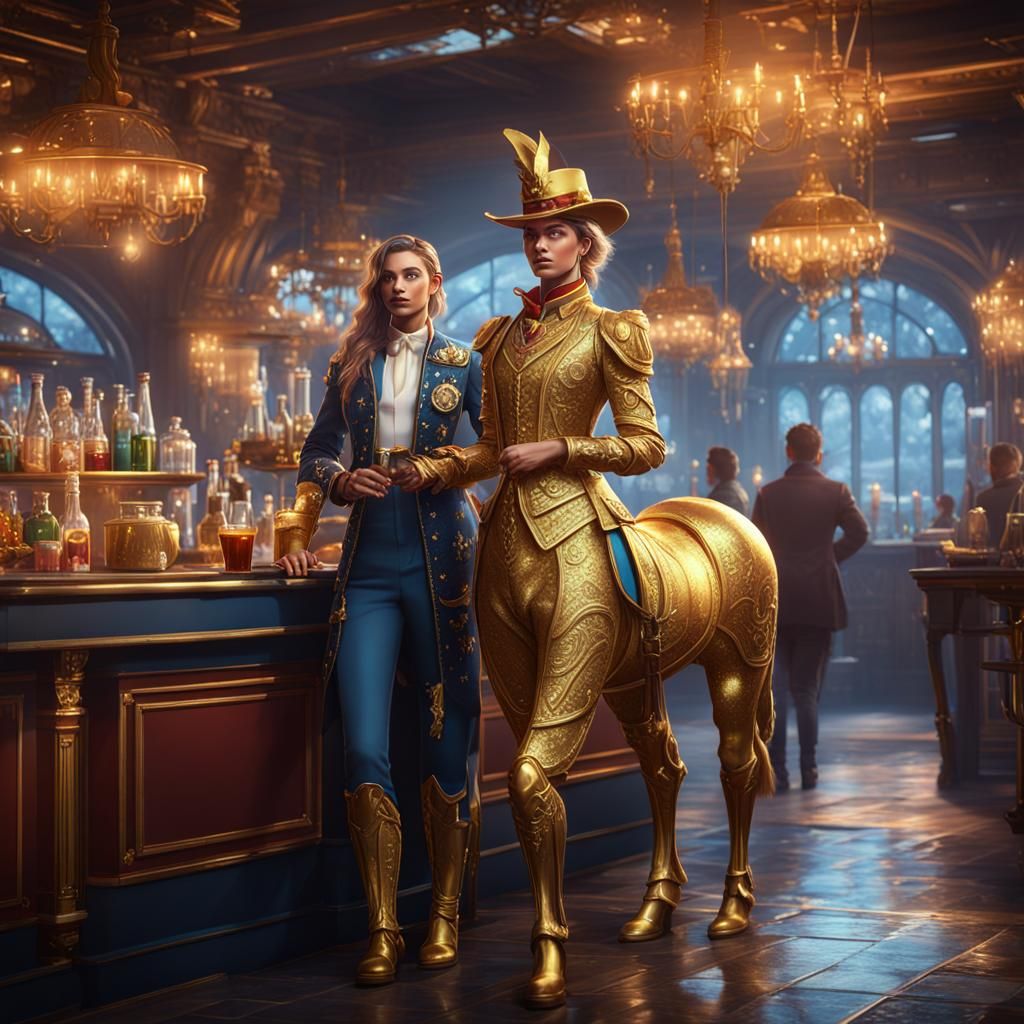 Golden Centaur Bartender: Detailed Fantasy Art
