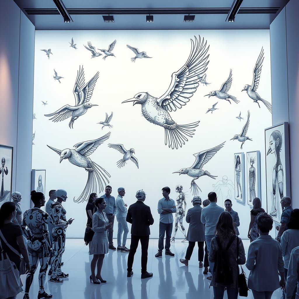 Surreal Cyberpunk Dreamscape: Mechanical Birds Take Flight