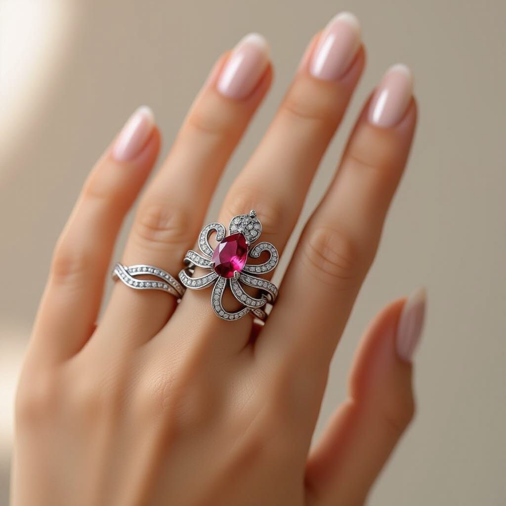 Octopus Ring with Spinel Gemstone, Product Photography