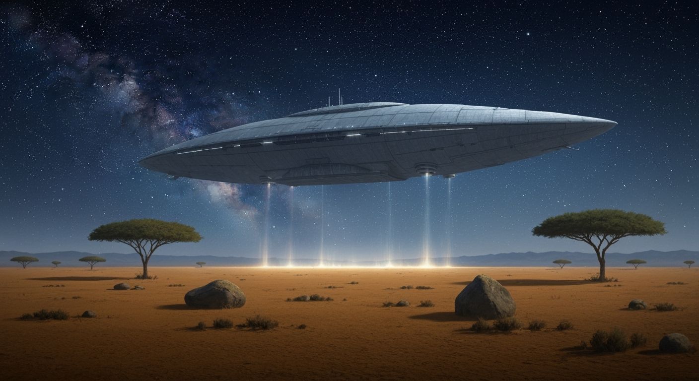 Alien Spaceship Lands Under Kalahari Starry Night