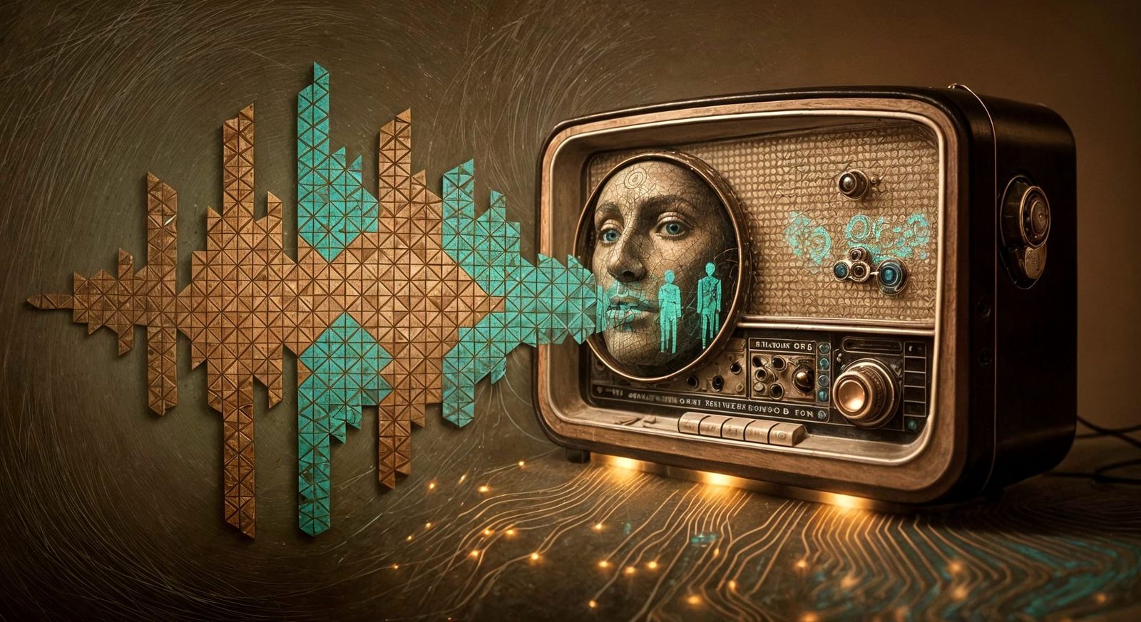 Antique Radio Confessor in Surreal Mosaic Style