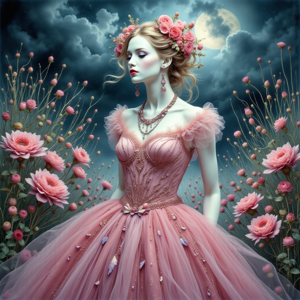 Ethereal Woman in Garden, Dreamy Surreal Style