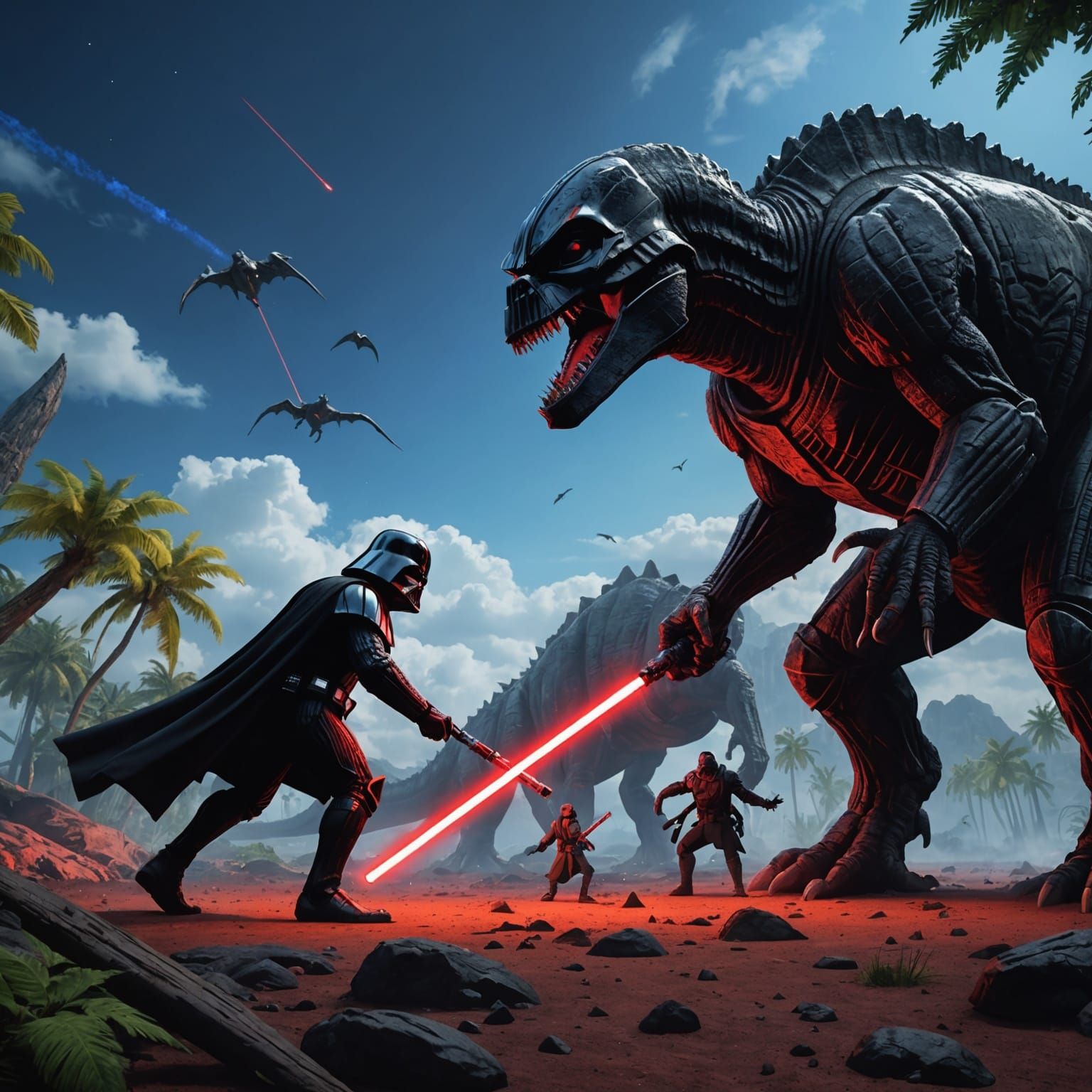 Darth Vader vs T-Rex: a Detailed Matte Painting