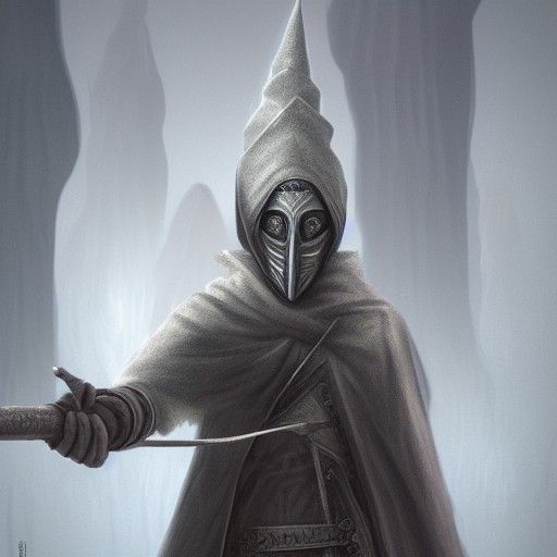 Masked Grey Elf in Detailed Matte Painting Style