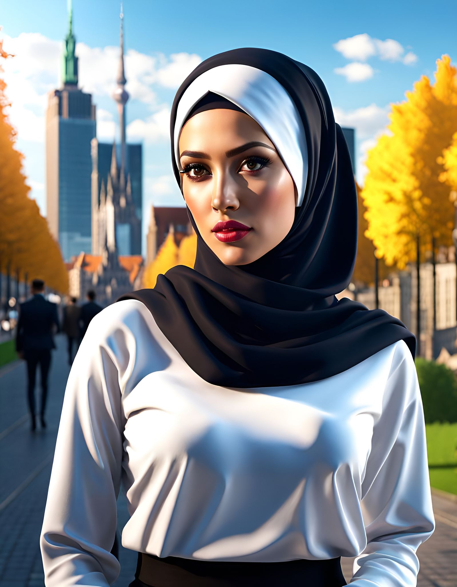 Hijabi Woman Portrait in Frankfurt, Digital Art