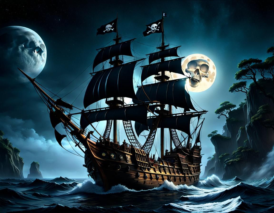 Pirate Ship on Rough Seas, Galaxy Arch, Fantasy Art