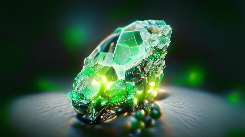 Luminous Green Gemstone with Light Rays: 4K Render