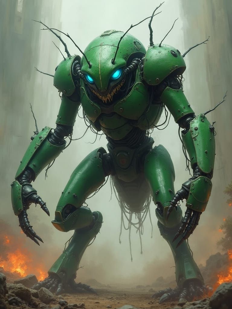Cyborg Mantis in Futuristic Armor
