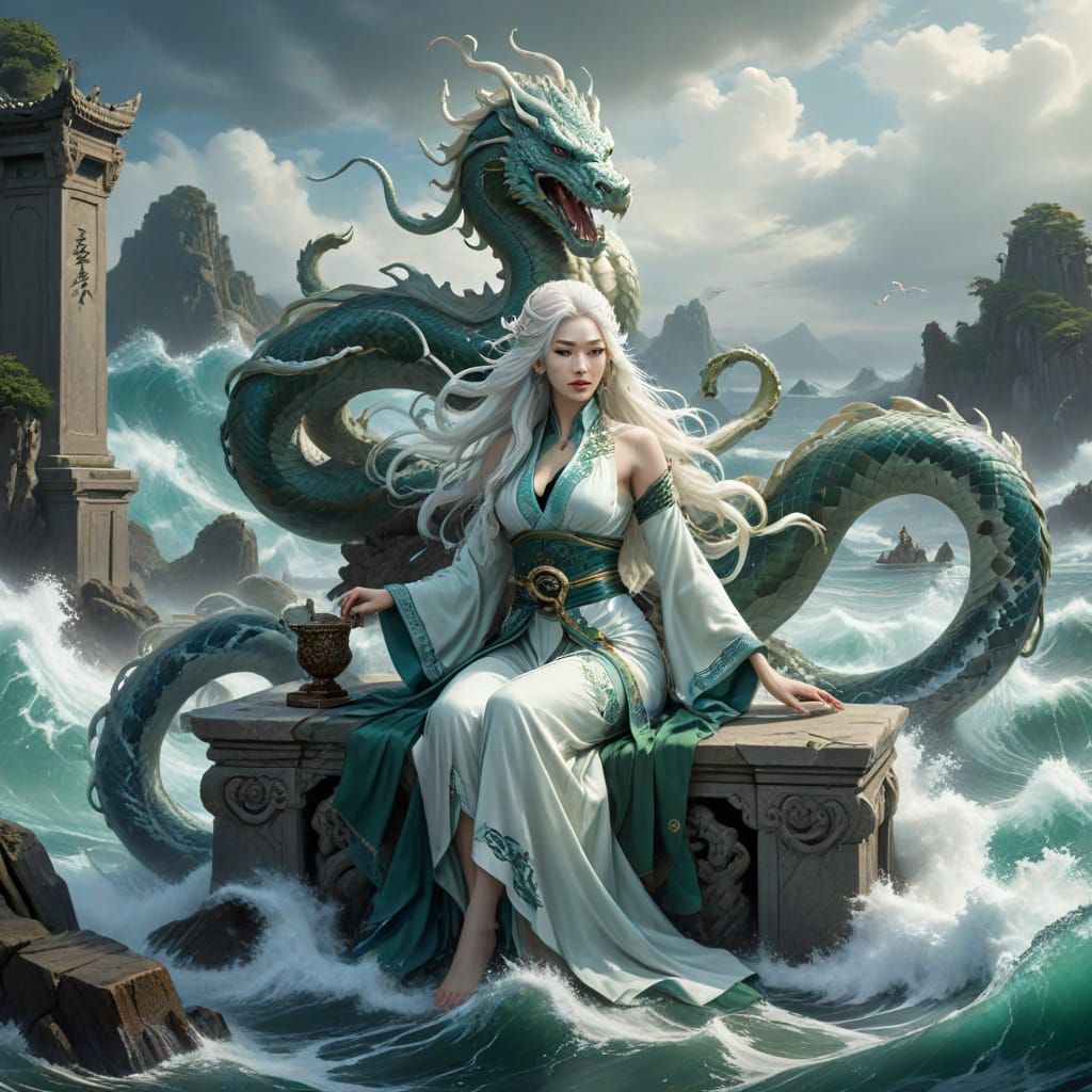 Elegant Sea Goddess Reigns from Majestic Throne