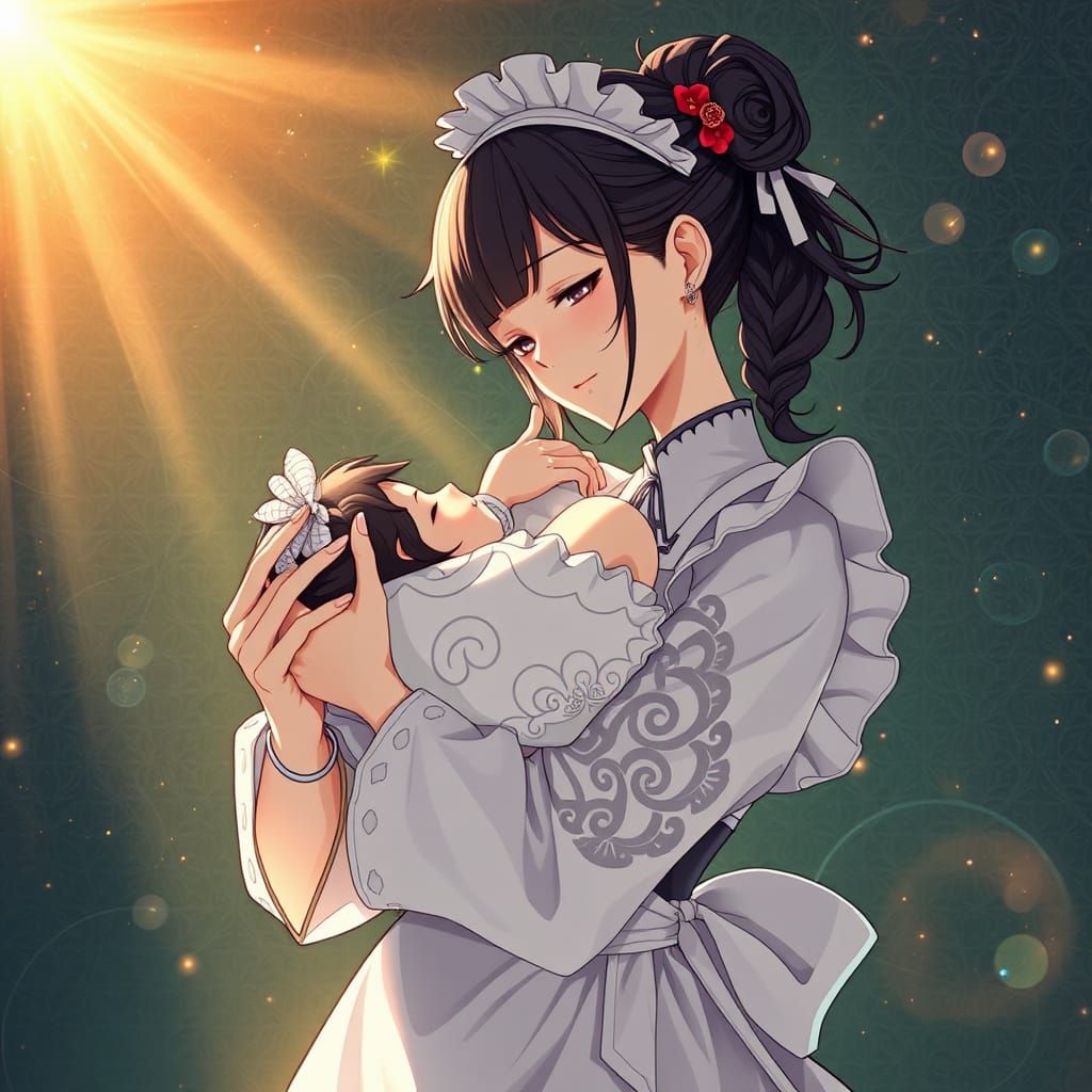 Kimi wa Meido Sama anime full-body portrait of Yuki carrying...