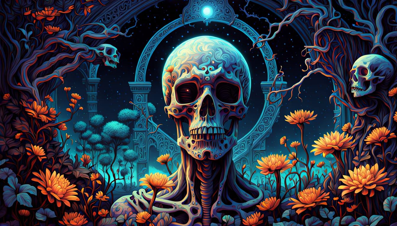 Spectral Gardener in Cosmic Gothic Art Style