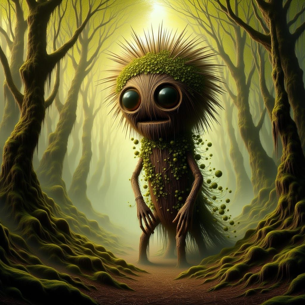 Benevolent Cryptid in Ancient Forest, Digital Art