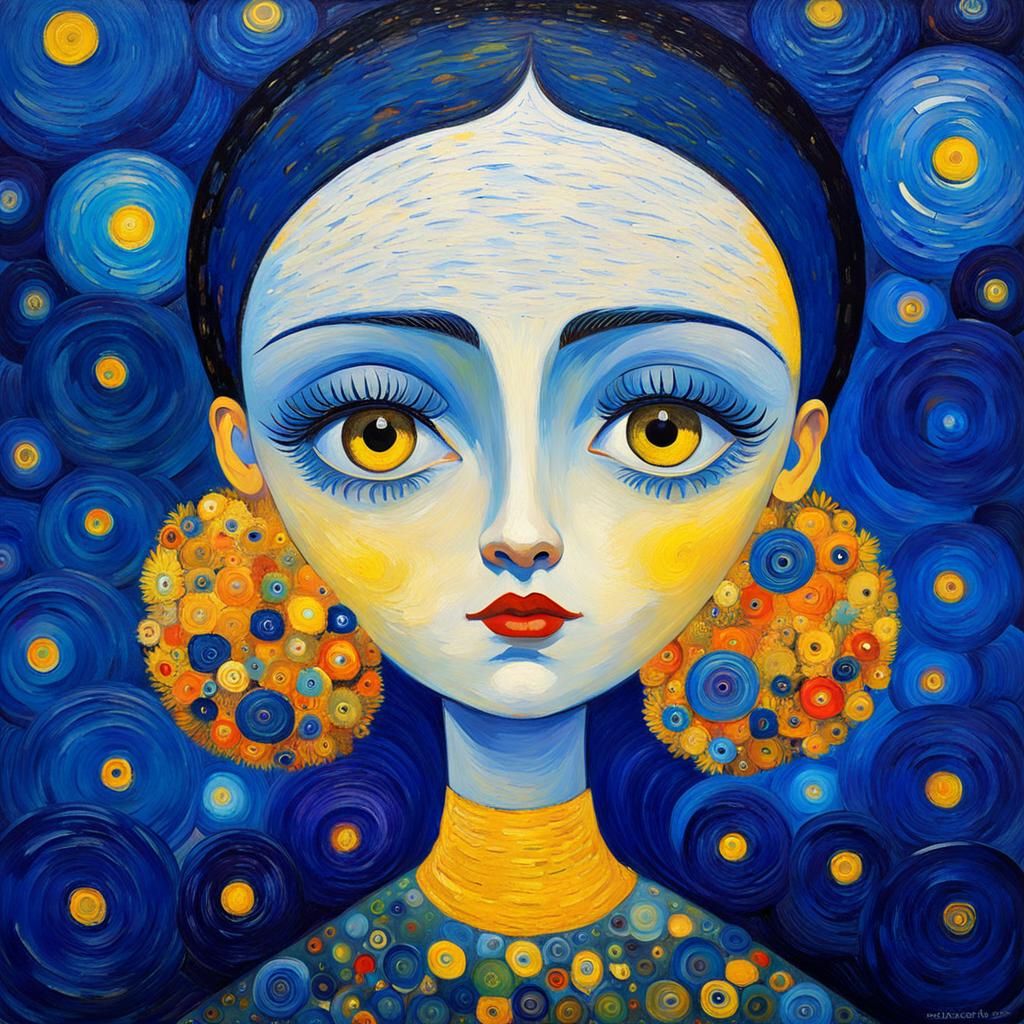 Cosmic Woman Portrait in Neo-Impressionist Style