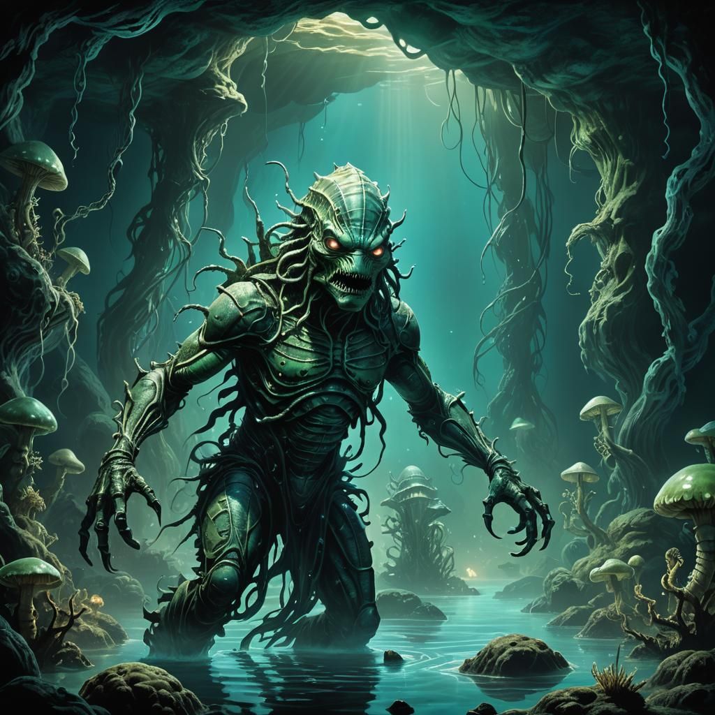 Mysterious Witch Creature Summons Magic Underwater