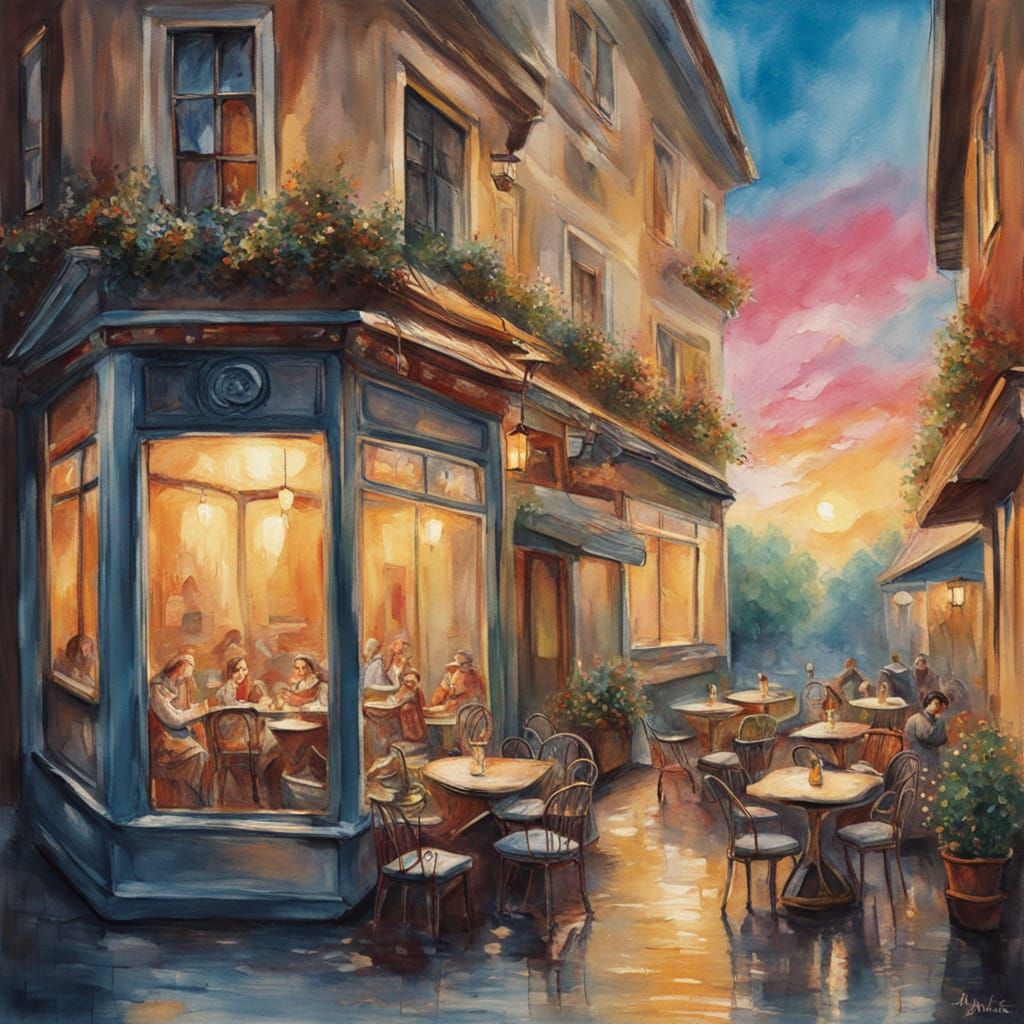 Cozy Cafe: Watercolor Impasto Painting