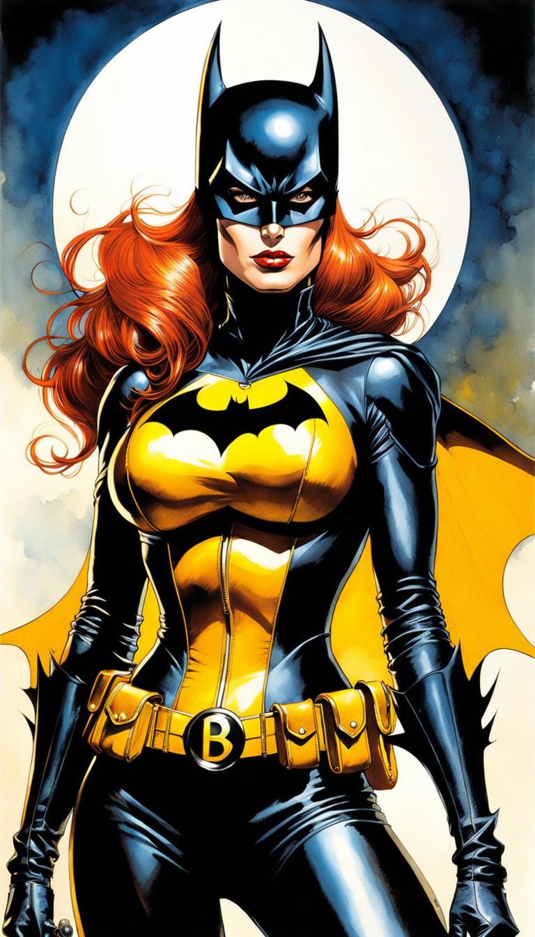 Steampunk Batgirl in Acrylic and Watercolor Style