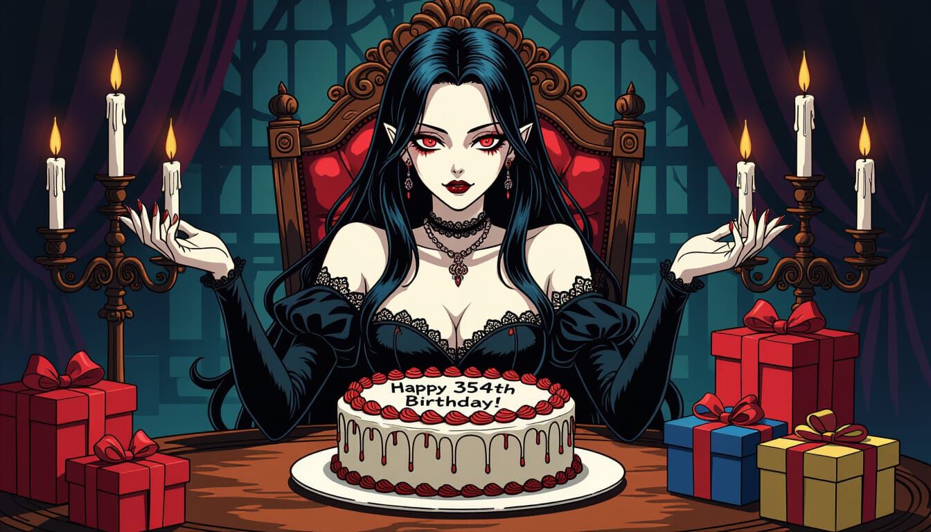 Gothic Vampire Celebrates 354th Birthday in Anime Style