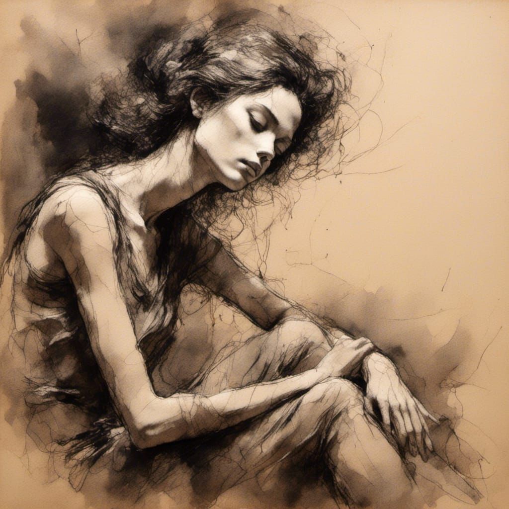 Expressive Charcoal Portrait of a Beautiful Woman