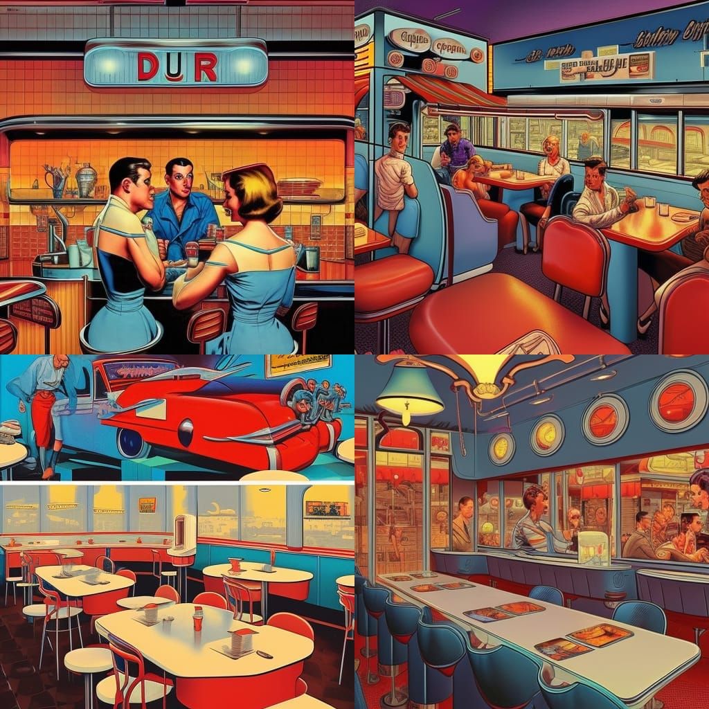 Classic 1950s Diner in Comic Book Style