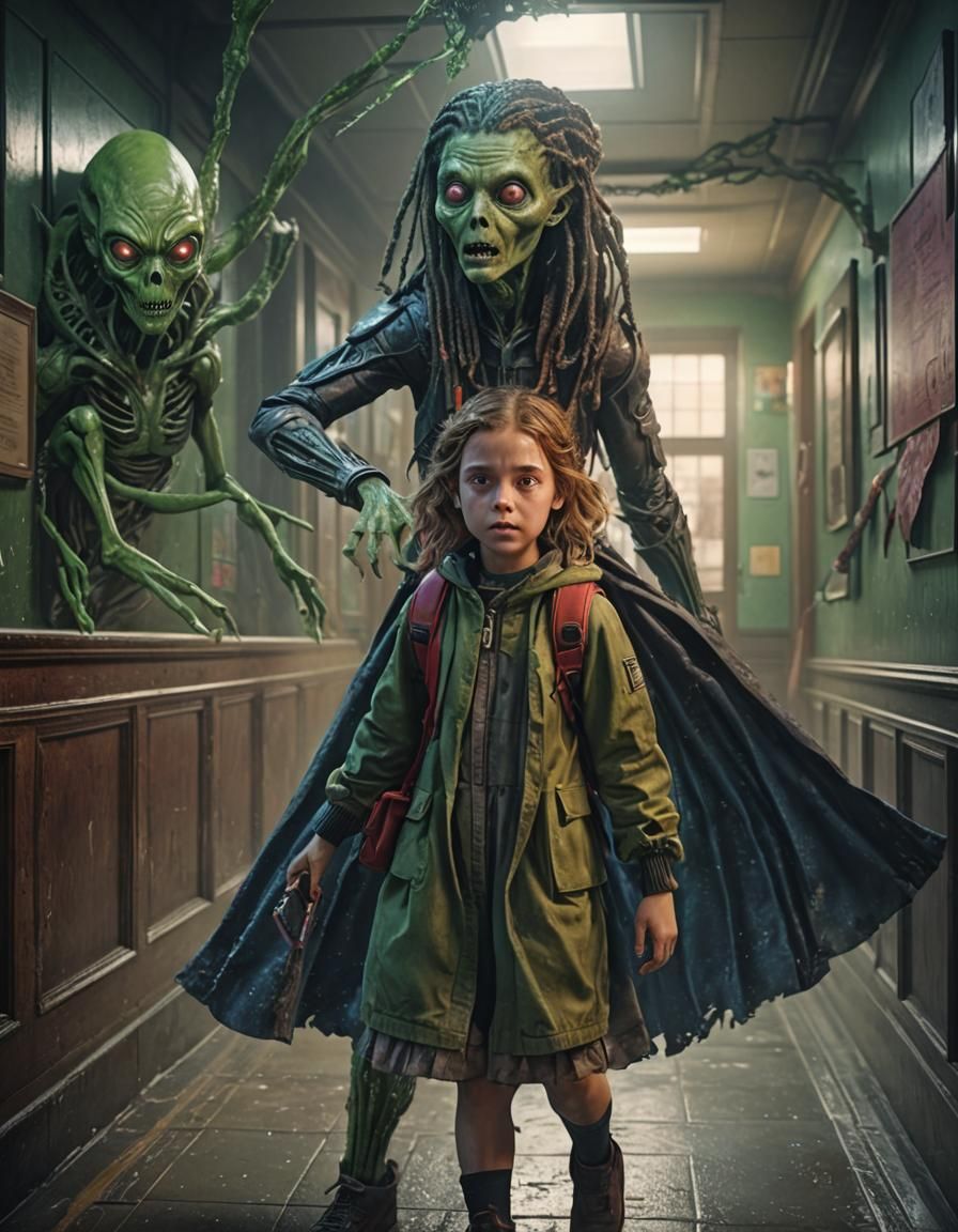 Alien Abduction in Eerie School Hallway